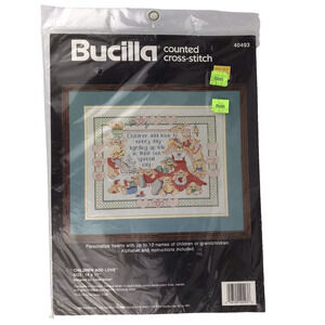 Bucilla Counted Cross Stitch Kit #40493 "Children Add Love" Rabbits 14"x11" 1990